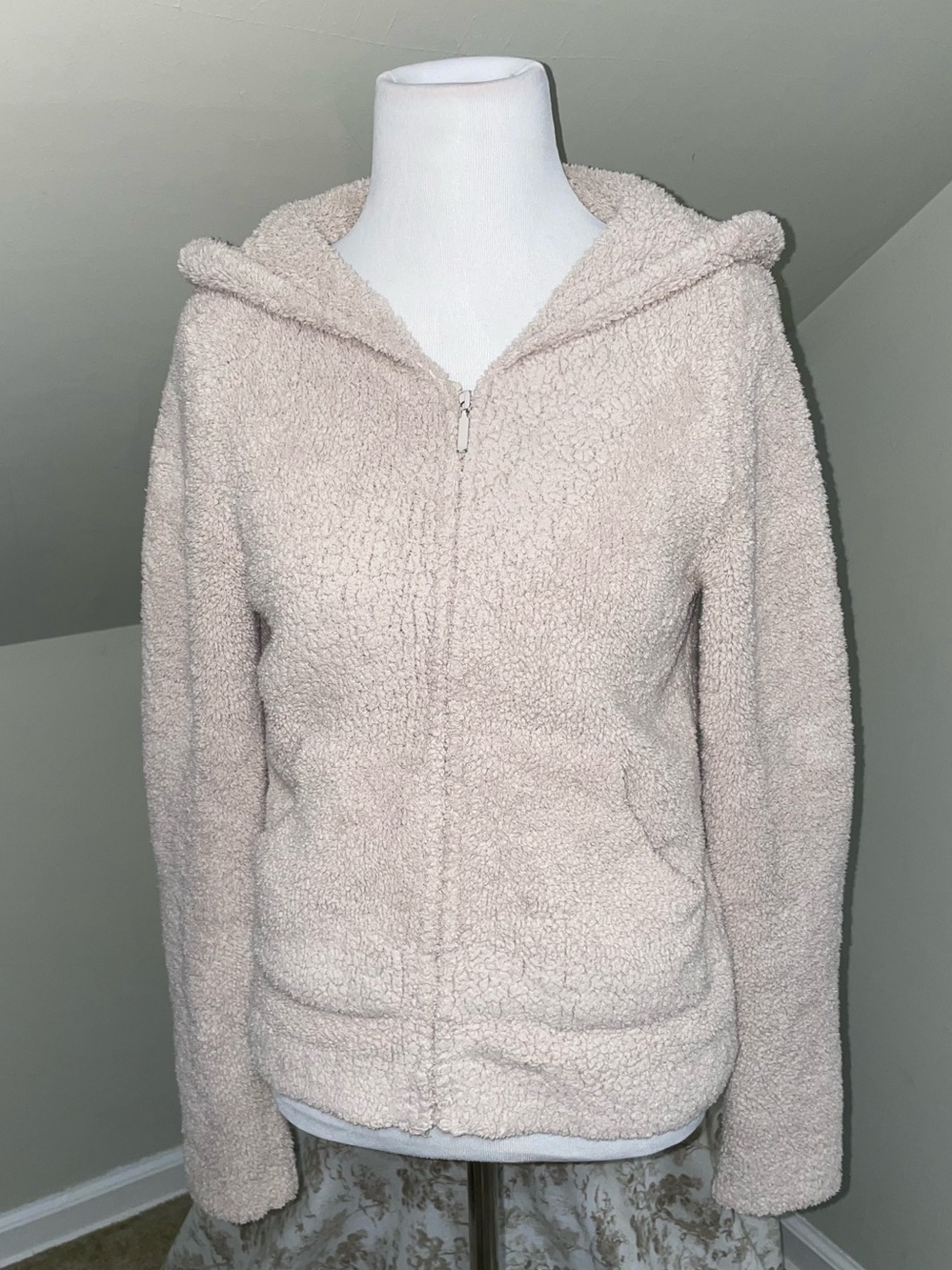 Barefoot Dreams Cream Hooded Teddy Zip Jacket